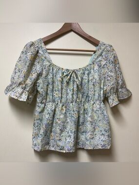 Greylin Floral Puff Sleeve Babydoll Blouse - Medium